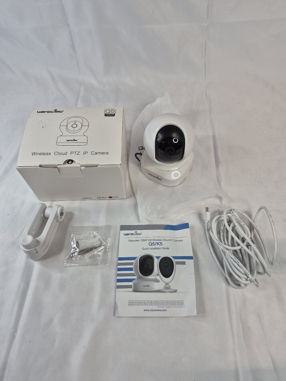 Wansview Q5 1080P Wireless Cloud PTZ IP Security Camera WiFi w/ Box Accessories